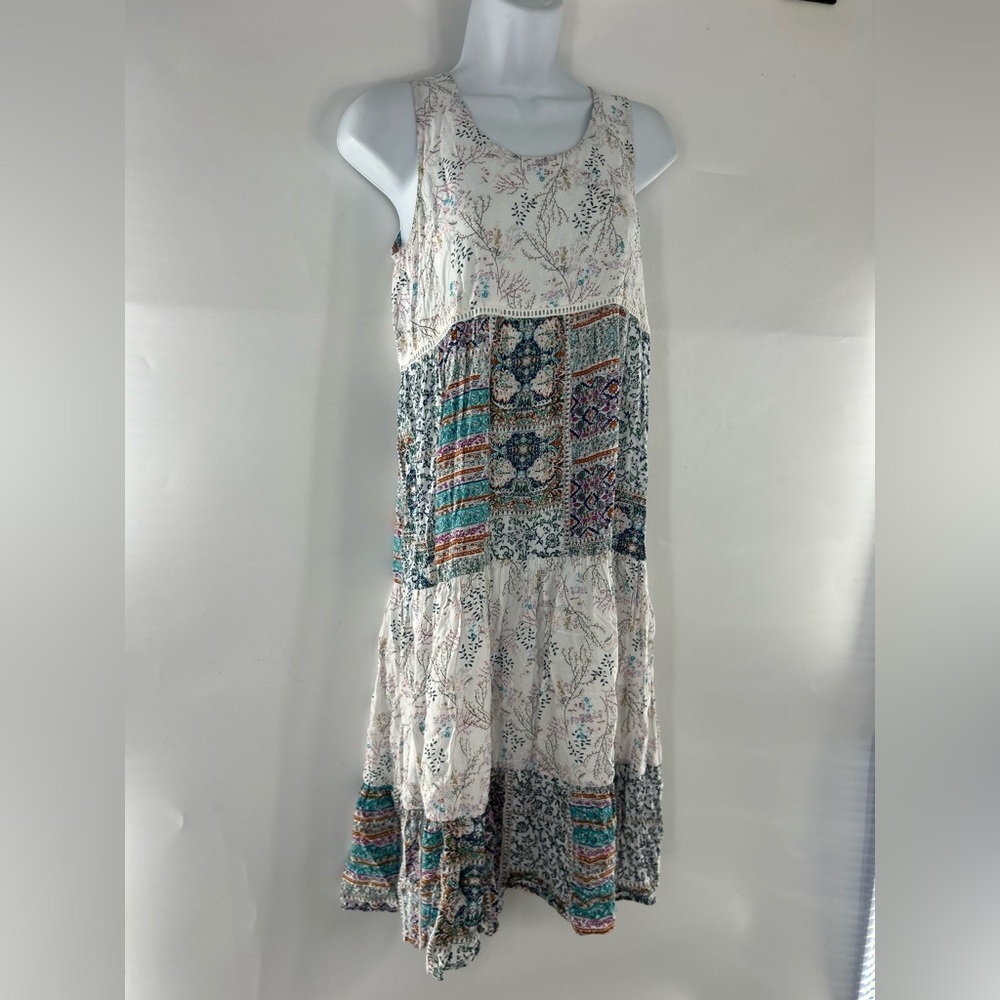Mystree Floral Patchwork Sleeveless Dress size small boho flowy